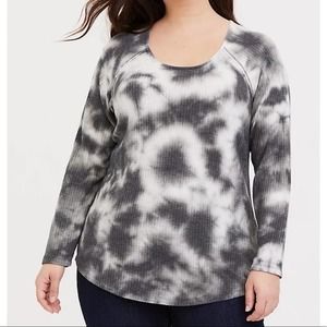 Torrid Sz 2 gray white tie dye long sleeve waffle knit shirt top tee blouse